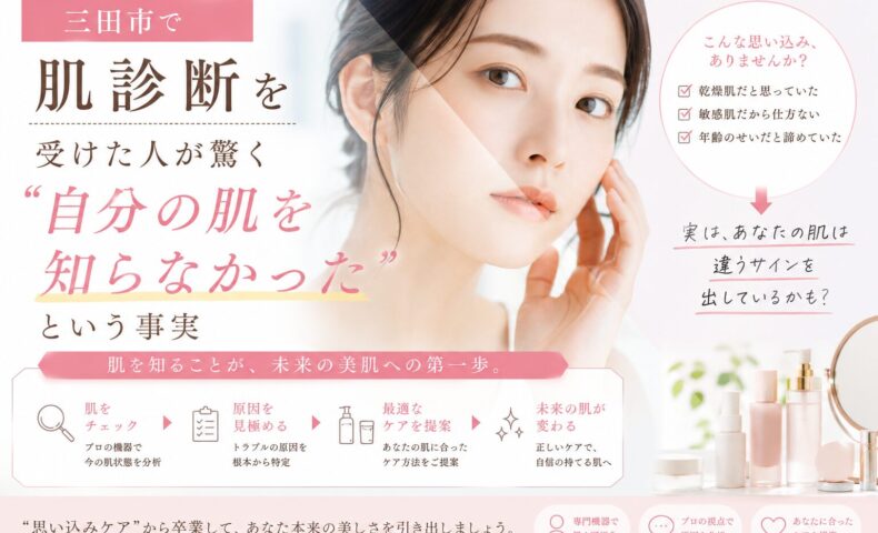 三田市で肌診断を受け、自分の肌状態を正しく知る大切さを紹介する美容カウンセリングのイメージ画像