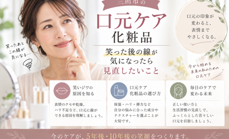 三田市の口元ケア化粧品選び｜笑った後の線が気になる方へ、笑いジワの原因や化粧品選び、毎日のケアを紹介