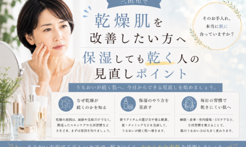 三田市で乾燥肌を改善したい方へ、保湿しても乾く原因とスキンケアの見直しポイントを紹介するアイキャッチ画像