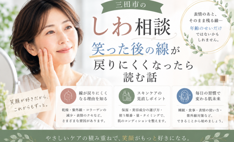 三田市のしわ相談｜笑った後の線が戻りにくくなったと感じる方へ、しわの原因とスキンケアの見直しポイント
