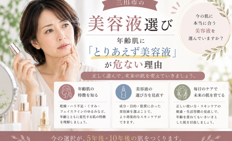 三田市の美容液選び｜年齢肌に「とりあえず美容液」が危ない理由を解説するアイキャッチ画像