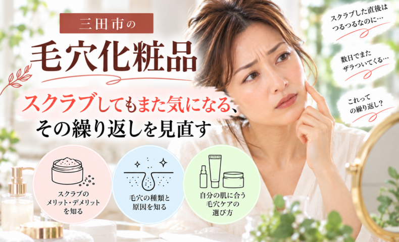 三田市の毛穴化粧品｜スクラブしても繰り返す毛穴のざらつきを見直し、自分の肌に合う毛穴ケアを考える